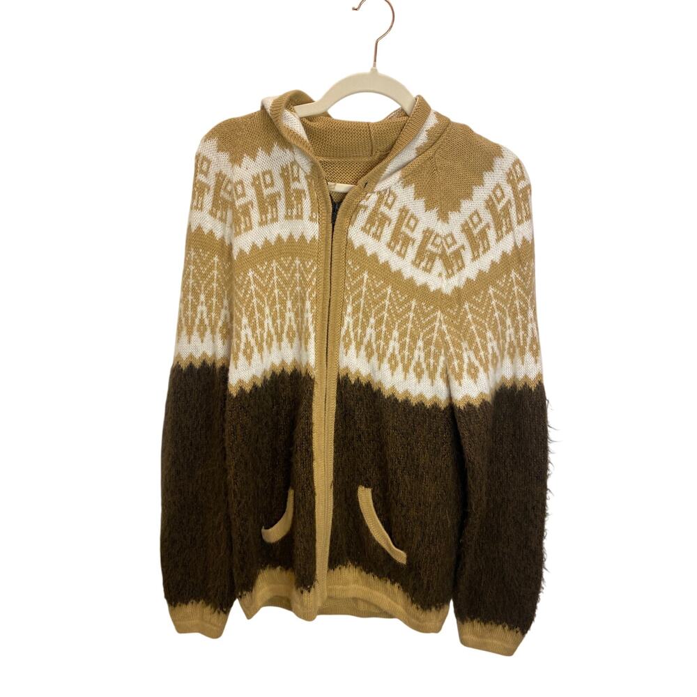 Soft Eyelash Tan Brown Alpaca Zip Up Cardigan Sweater